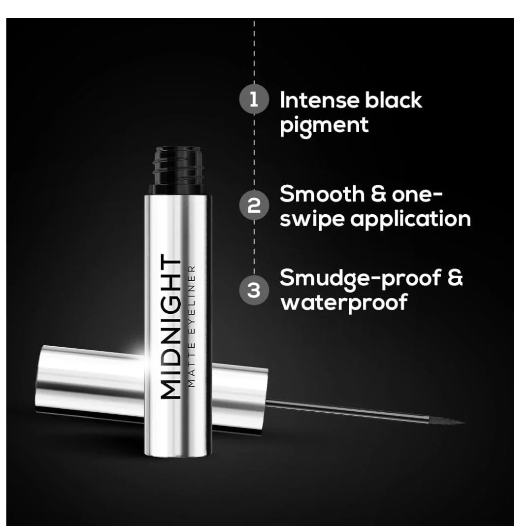 rnemdngteyelnr - RENEE Midnight Matte Eyeliner Gel, Darkest Black, Long Lasting, Smudge - Proof & Waterproof Formula, One - Swipe - Application with Intense Pigment, Enriched with Vitamin E, Chamomile & Aloe Vera, 2.5ml - Looknstyle