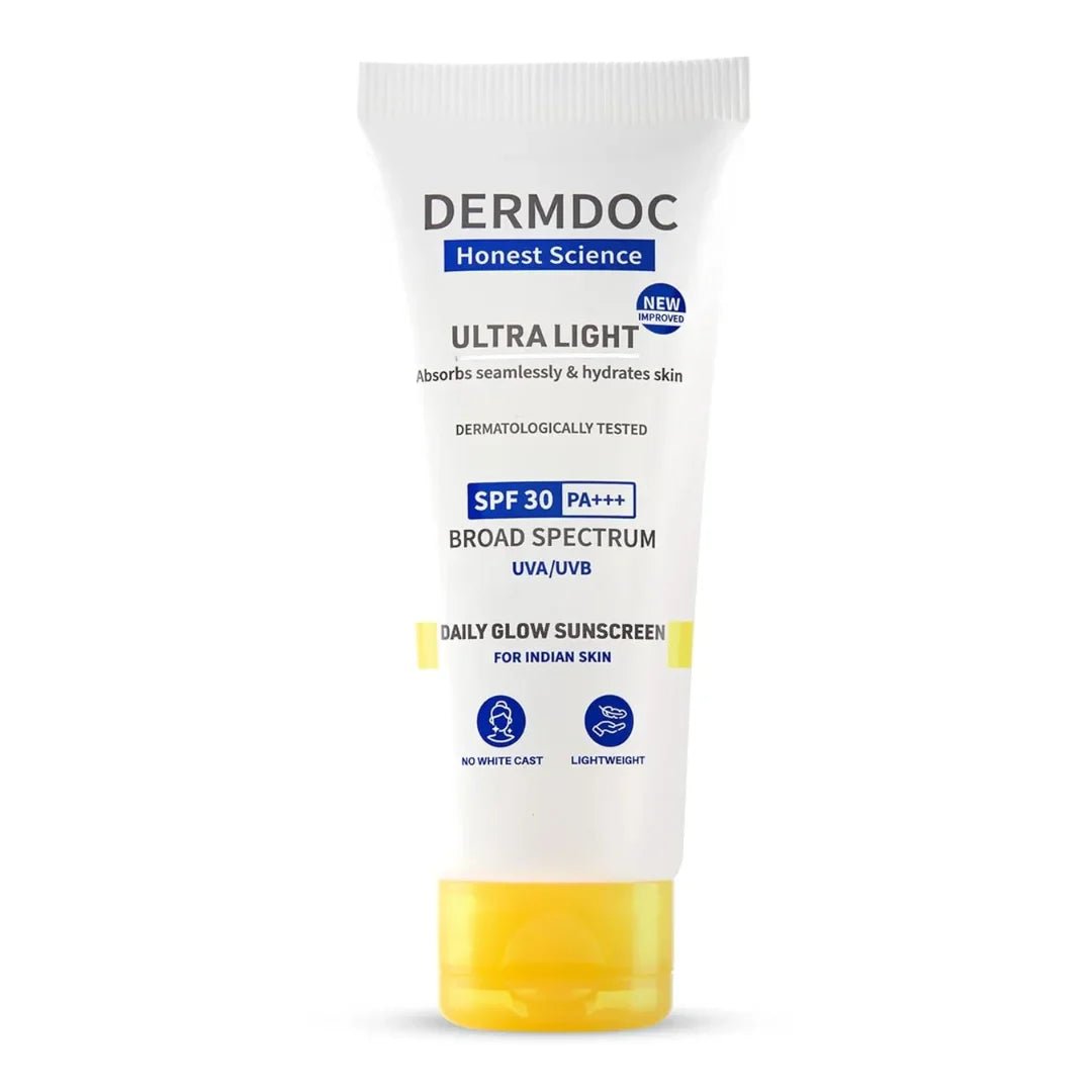 fb dermdoc sunscream - DermDoc All By Purplle Ultra Light Spf 30 Pa+++ Daily Glow Sunscreen (50Gm) | Sunblock | Lightweight | Non - Greasy | 0 White Cast - Looknstyle
