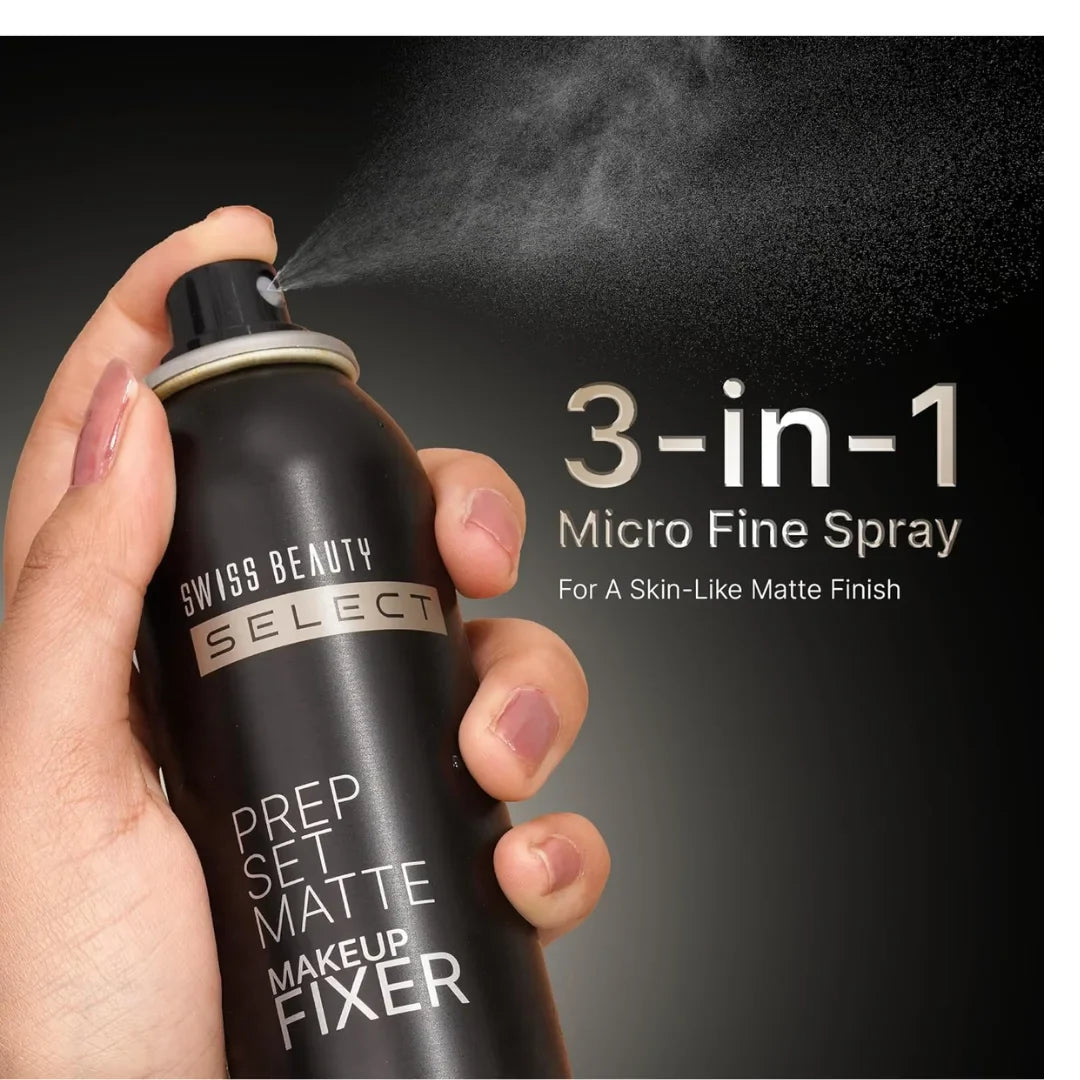 Swiss Beauty Prep Set Matte Makeup Fixer | Natural Matte Finish | With Vitamin E and Hyaluronic Acid | Long Lasting | 3-in-1 micro-fine spray | 120ml
