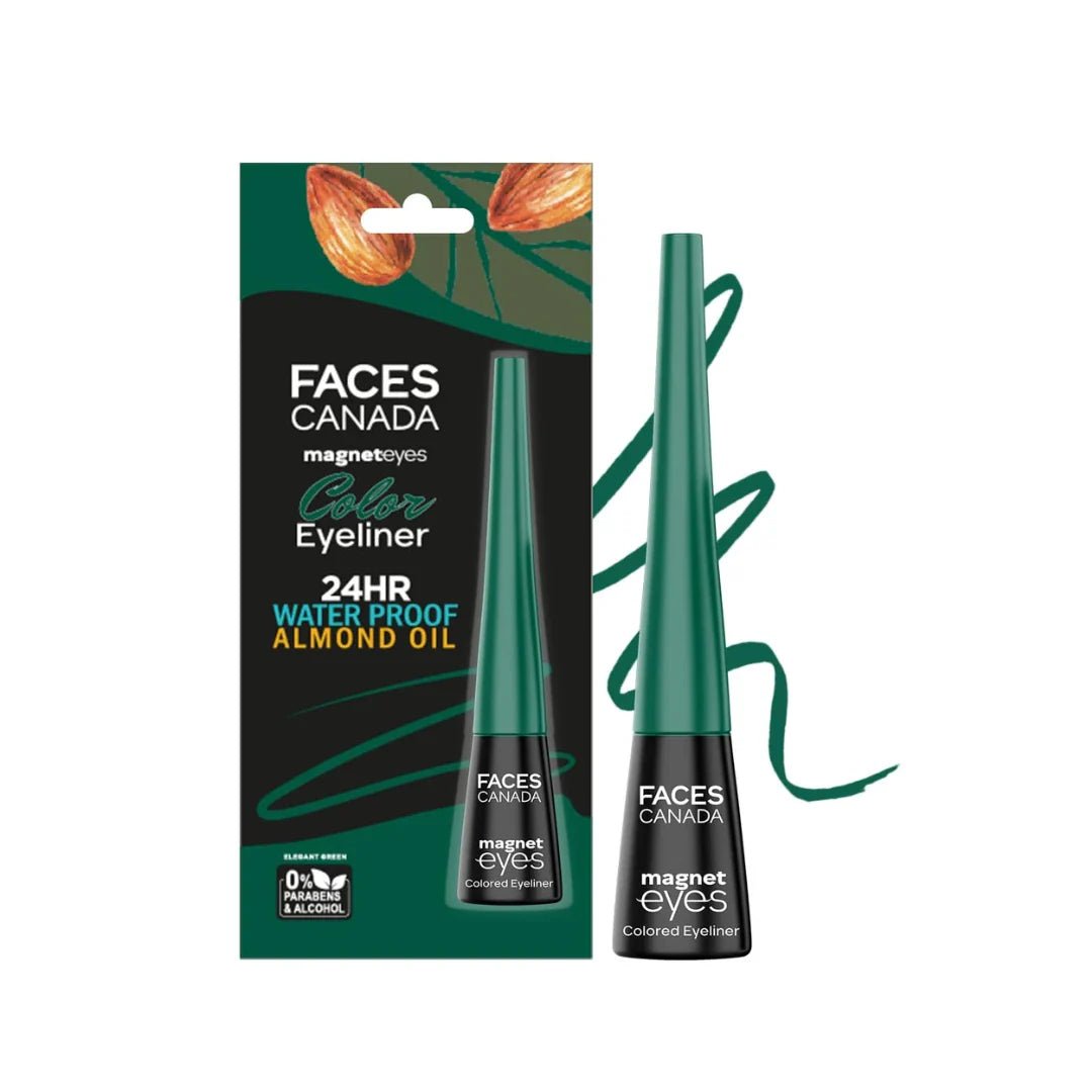 fcmagneteyes colour liner-1 green - FACESCANADA Magneteyes Color Eyeliner Gel - Elegant Green,4 Ml|Glossy Finish|24Hr Long - Lasting|Waterproof|Smudgeproof|Precise Application|Intense Color Payoff|Almond Extract & Vitamin E - Looknstyle