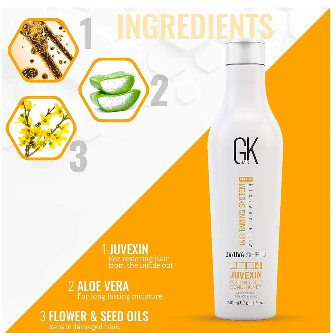 GK Hair Global Keratin UV Color Shield Conditioner 240 ml - Deep Cleansing Color & Sun Heat Protection For Color Treated Dry Damage Frizzy Hair - Sulfate And Paraben Free