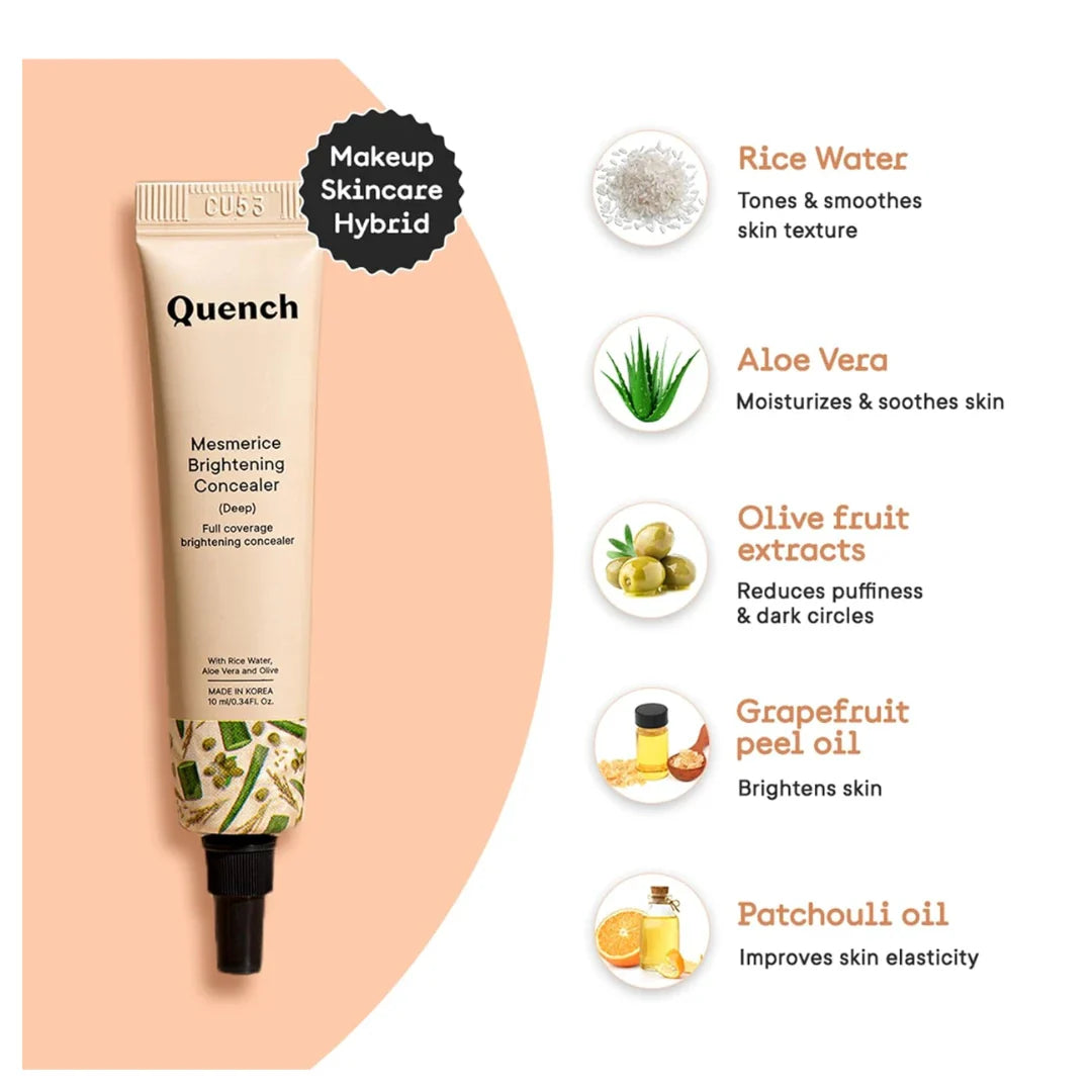 QUENCH BOTANICS Brightening Natural Cream Concealer With Rice Water & Aloe Vera All Skin| Conceals Dark Circles & Brightens Under Eyes | Made In Korea (Light Medium), 10Ml