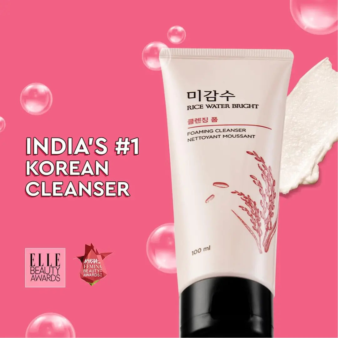 The Face Shop Rice Water Bright Foaming Face Wash 100ml | Face Wash for Glowing Skin | Cleanser for Uneven Skin Tone | Korean Skin Care, For Oily skin