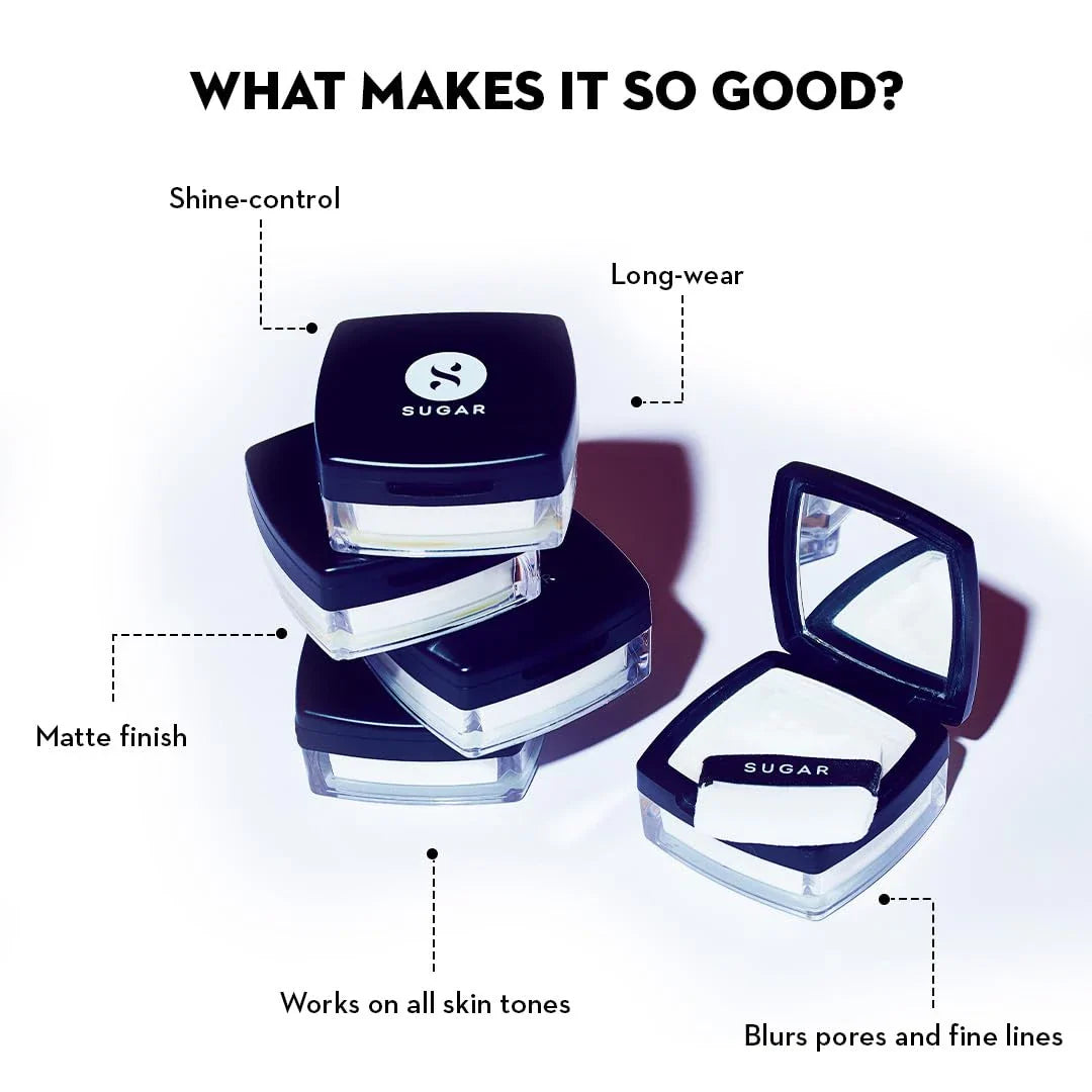 SUGAR Cosmetics All Set To Go Translucent Powder For Face | Setting Loose Powder For Face | Lightweight & Long Lasting | Matte Finish | Lasts Upto 8 Hrs | 7Gm, Whit