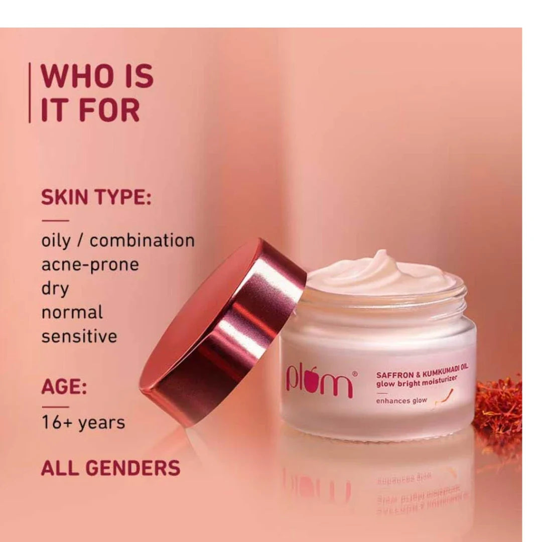 Plum Saffron & Kumkumadi Oil SPF 35 Daily Glow Bright Moisturizing Cream 50g | Quick-Absorbing Day Cream to Brighten Skin, Enhance Glow | UVA/UVB Protection | All Skin Types | Women & Men