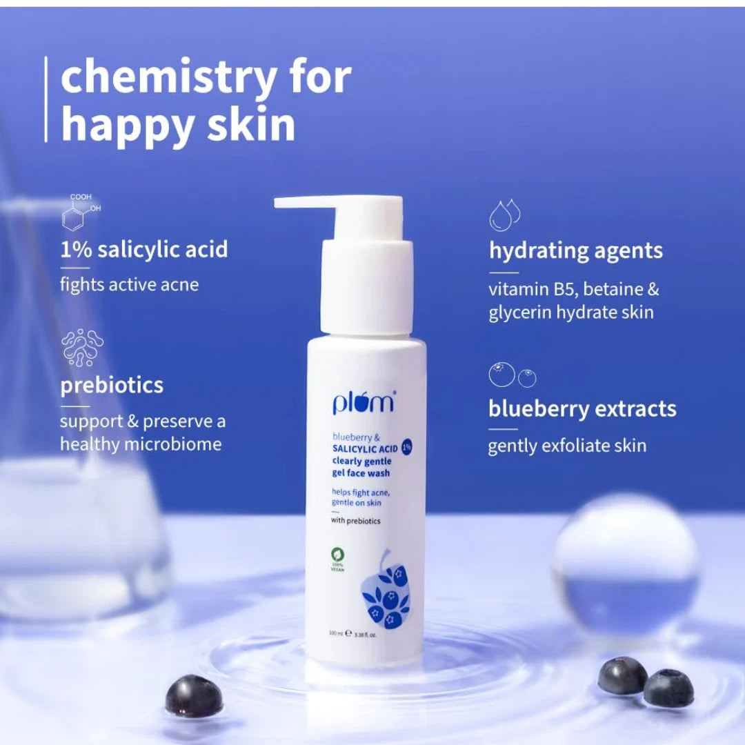 Plum 1% Encapsulated Salicylic Acid Foaming Face Wash | Fights Active Acne, Blackheads & Breakouts | with Glycolic Acid & Fruit AHAs | All Skin Types | Creamy Face Cleanser for Women & Men | 110ml