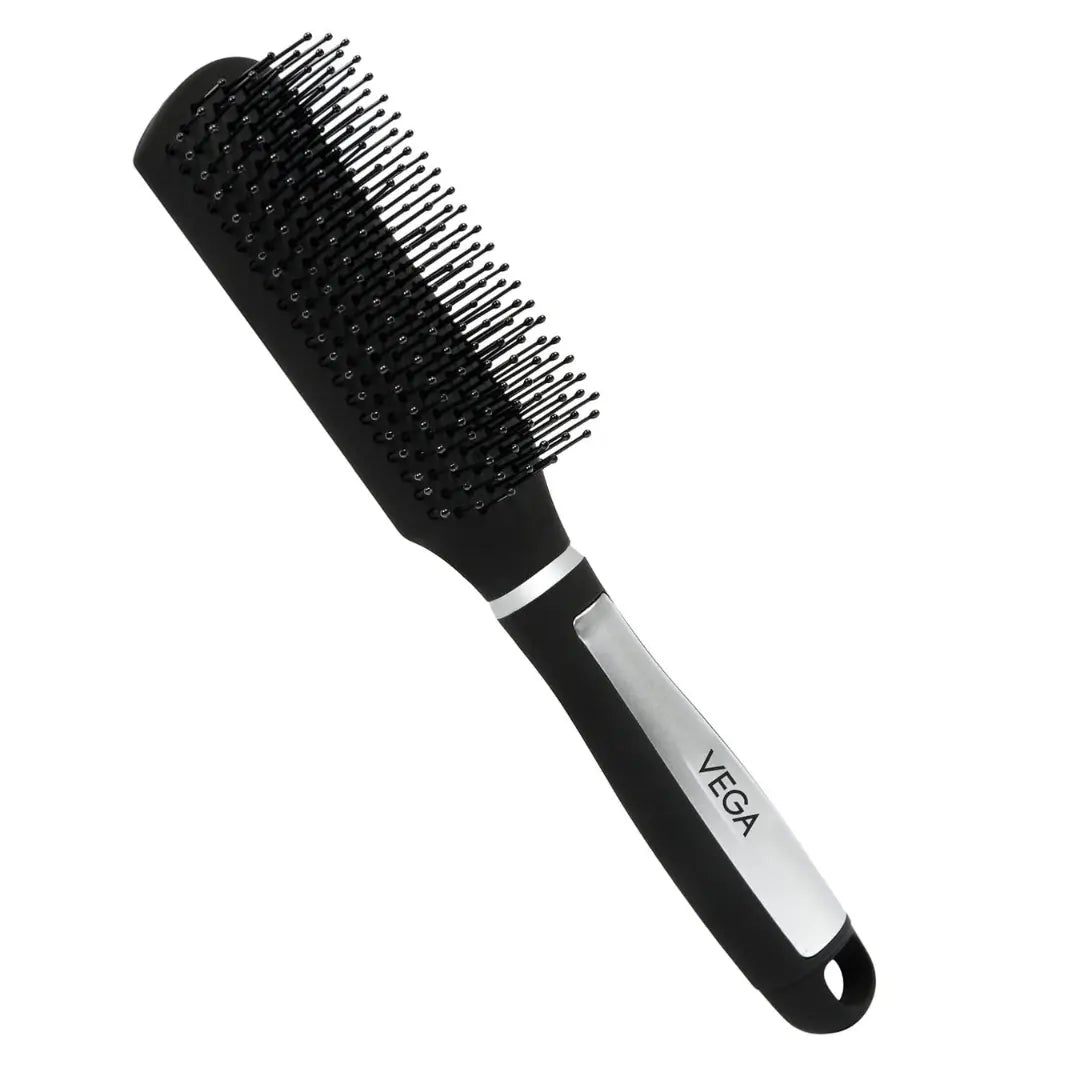 Vega Flat Brush with Black and Silver/Gold Colored Handle and Black Colored Brush Head E14-FB
