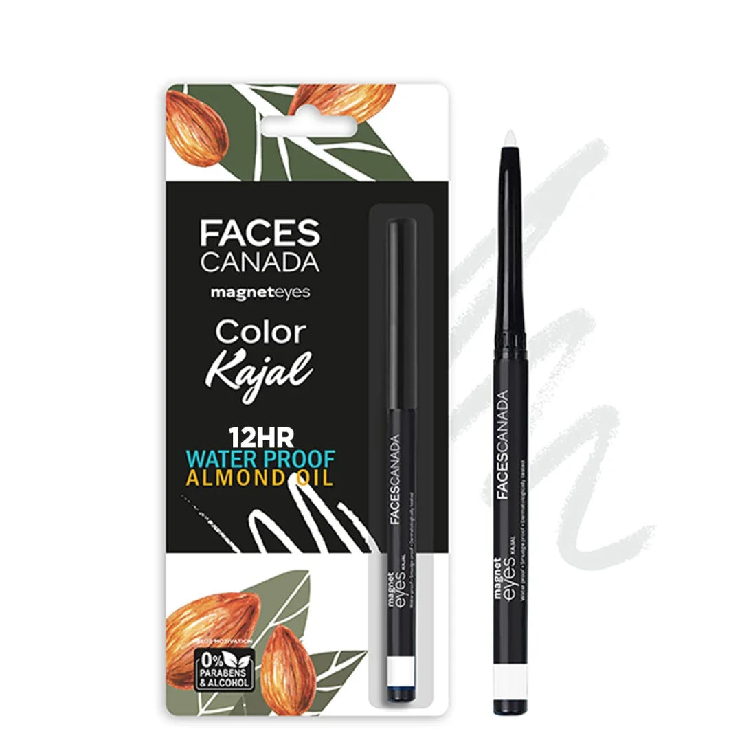 FACESCANADA Magneteyes Color Kajal  0.30g Highly Pigmented Kohl, 12Hr Long Stay, Matte Finish, Single Stroke Glide, Waterproof & Smudgeproof, Almond Oil Enriched