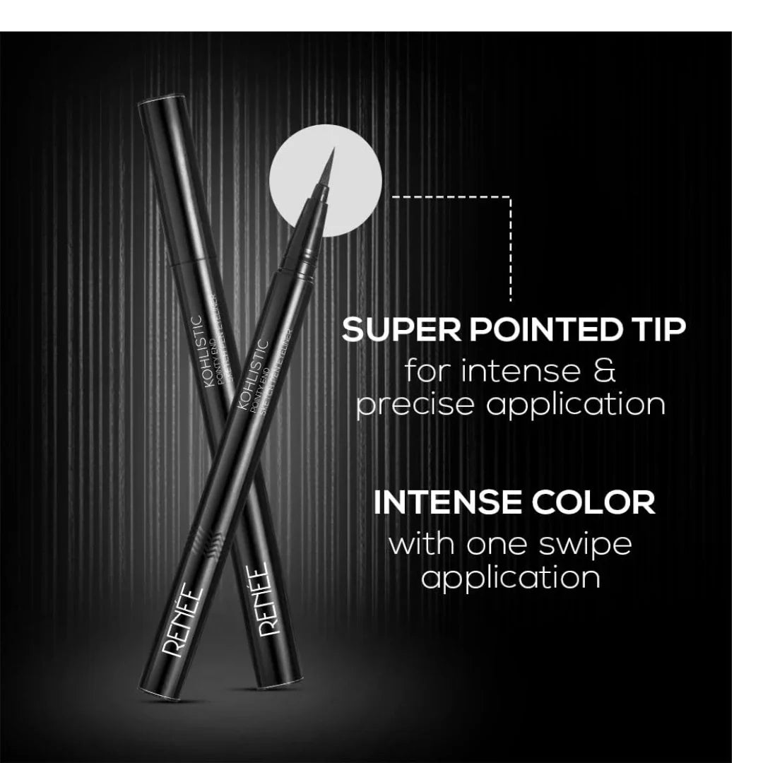 rneeyelnr - RENEE Pointy End Sketch Pen Smudge Proof Eyeliner - Matte Finish, Light Weight, Water Resistant, Long Stay Highly Pigmented with One Stroke Application Formula - Black - Looknstyle