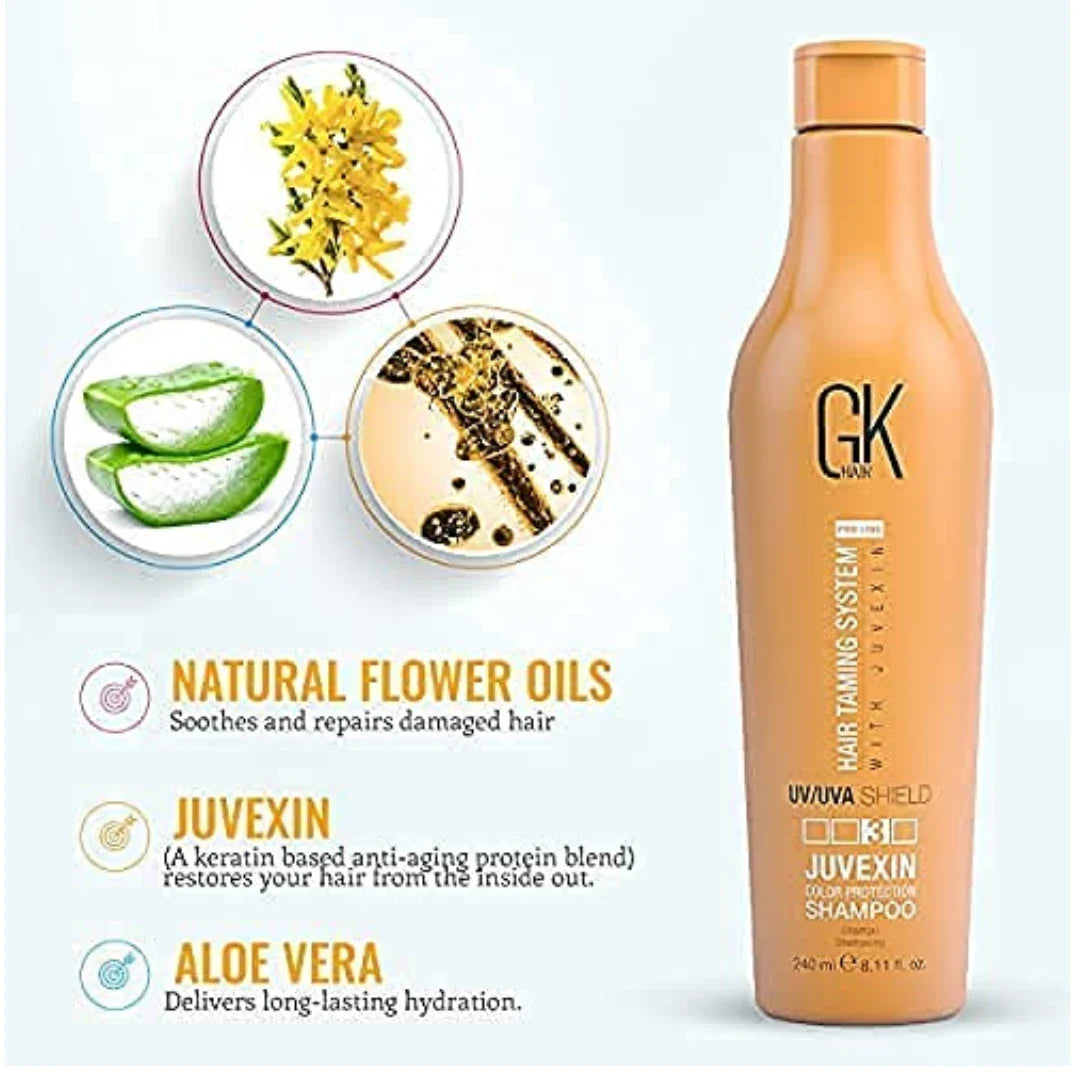 GK Hair Global Keratin UV Color Shield Shampoo 240 ml - Deep Cleansing Color & Sun Heat Protection For Color Treated Dry Damage Frizzy Hair - Sulfate And Paraben Free