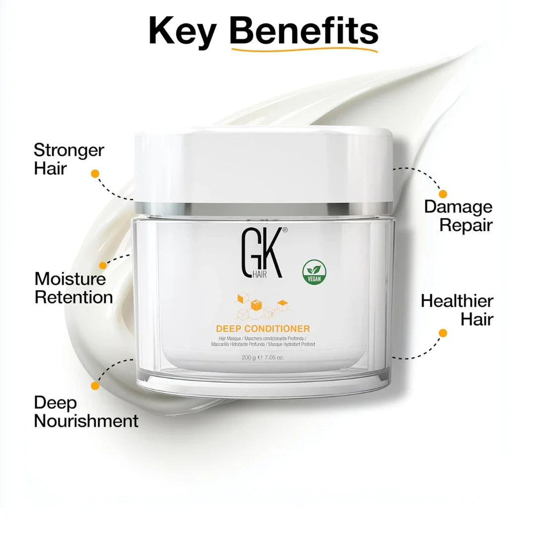 GK HAIR Global Keratin Deep Conditioner Masque (7.05 Fl Oz/200 g) Intense Hydrating Repair Treatment Mask for Dry Damaged Color Treated Frizzy Hair Restoration Formula with JOJOBA Seed Oils