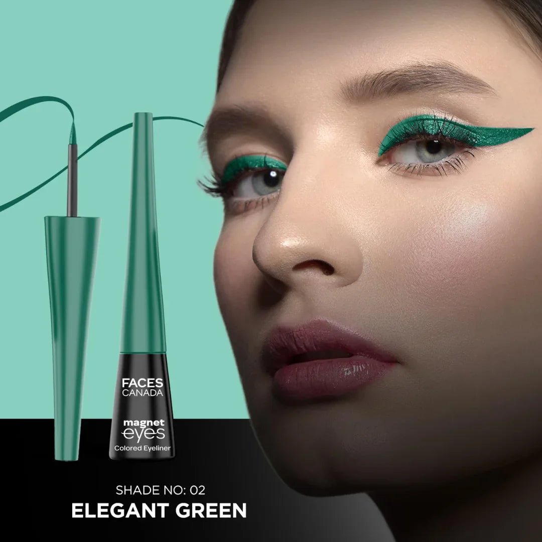fcmagneteyes colour liner-1 green - FACESCANADA Magneteyes Color Eyeliner Gel - Elegant Green,4 Ml|Glossy Finish|24Hr Long - Lasting|Waterproof|Smudgeproof|Precise Application|Intense Color Payoff|Almond Extract & Vitamin E - Looknstyle
