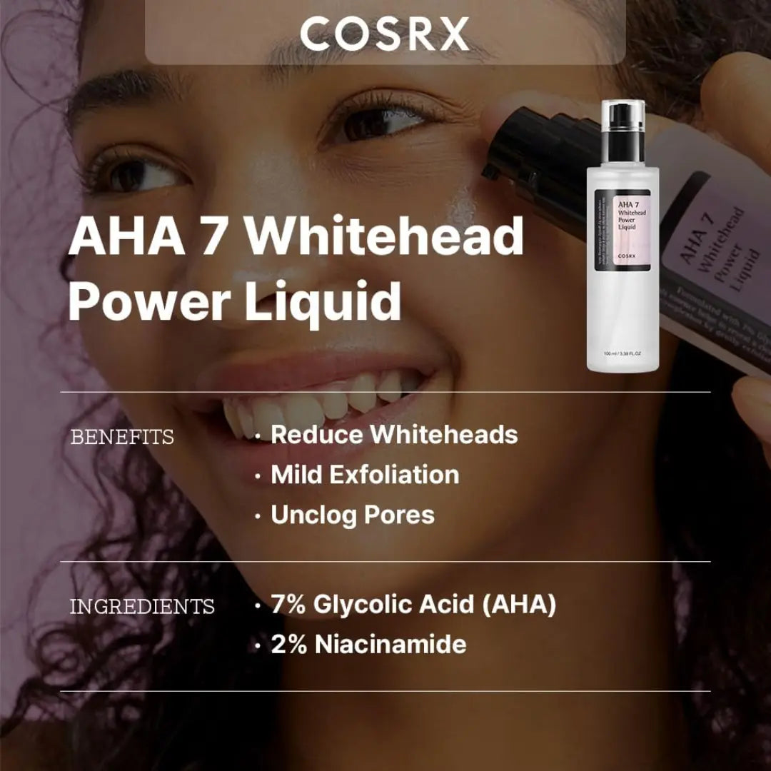 COSRX AHA 7 Whitehead Power Liquid, 3.38 fl.oz / 100ml, Whitehead Remover, Glycolic Acid 7%, AHA Exfoliant, Pore Minimizer, Korean Skin Care, Animal Testing Free, Paraben Free