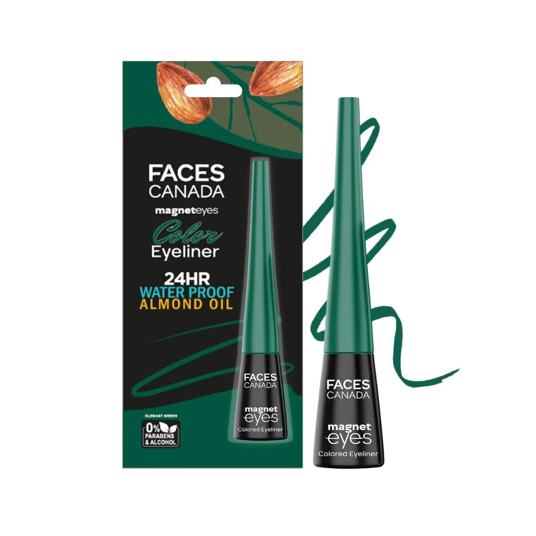 fcmagneteyes colour liner-1 green - FACESCANADA Magneteyes Color Eyeliner Gel - Elegant Green,4 Ml|Glossy Finish|24Hr Long - Lasting|Waterproof|Smudgeproof|Precise Application|Intense Color Payoff|Almond Extract & Vitamin E - Looknstyle