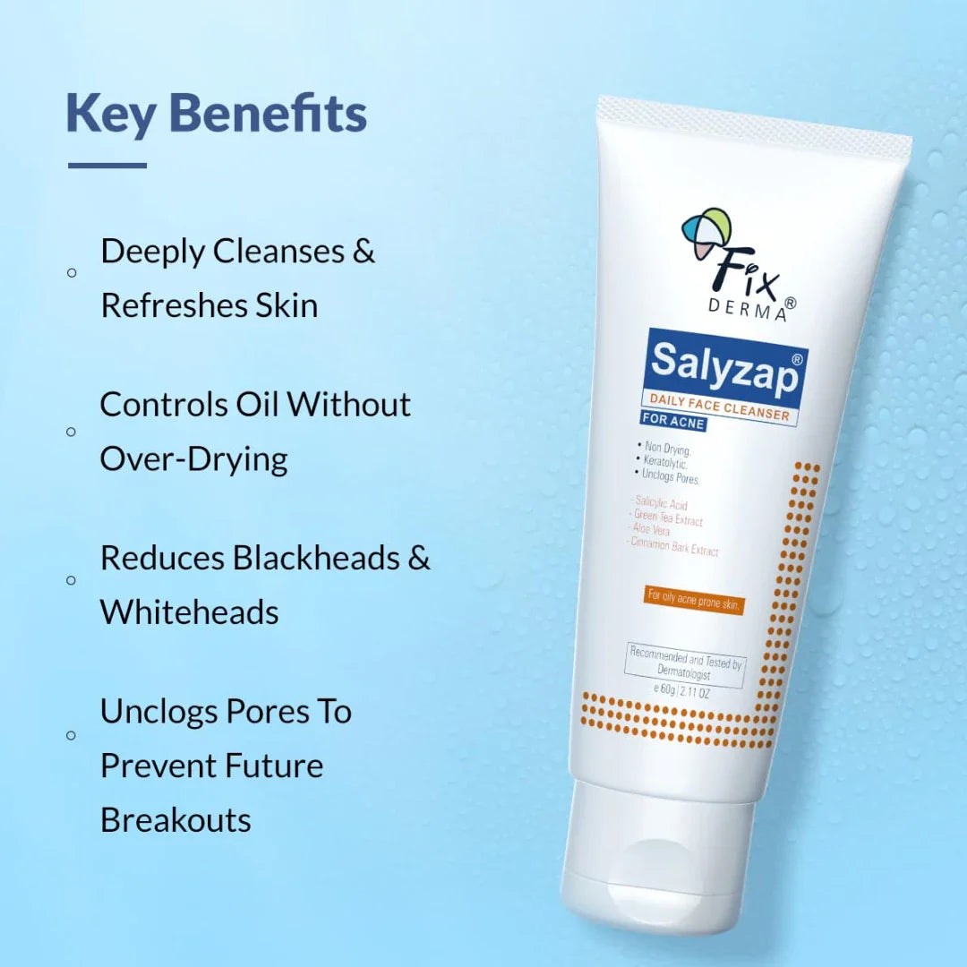 Fixderma 2% Salicylic Acid Face Wash for Oily Skin | Sulphate Free | Face Cleanser for Acne or Pimples | Acne Clearing Face Wash for Men & Women - 60 ML