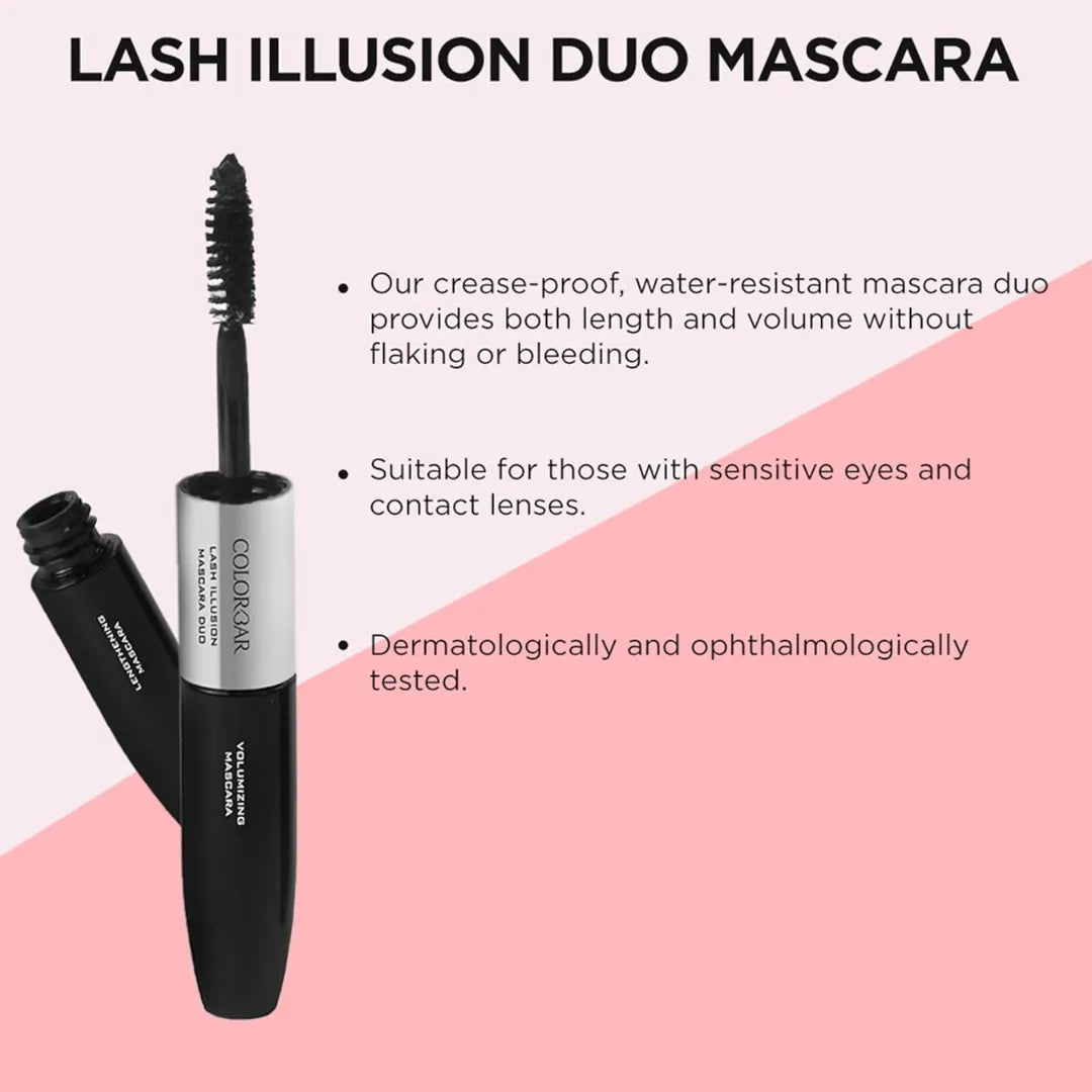 Colorbar Duo Mascara, Carbon Black, 4ml | Lengthening | Volumizing | Smudge-proof and waterproof