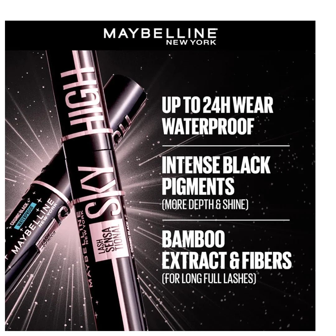Maybellinemascara - Maybelline New York Lash Sensational Sky High Mascara, Cosmic Black, Lengthening & Volumizing With Bamboo Extract & Fibres. Ophthalmologist tested and Waterproof Mascara | 6ml - Looknstyle