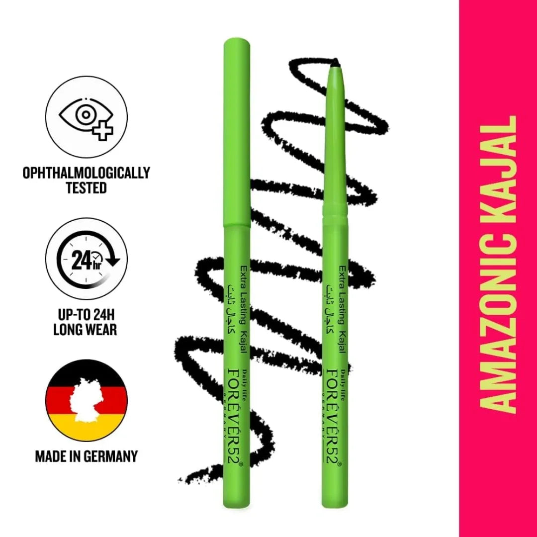 Daily Life Forever52 Amazonic Black Kajal | 24Hr Long Stay | One Stroke Smooth Glide | Waterproof, Smudgeproof & Fadeproof | Deep Matte Finish | Vegan, Cruelty Free & Dermatologically Tested (0.35g, 1pc)
