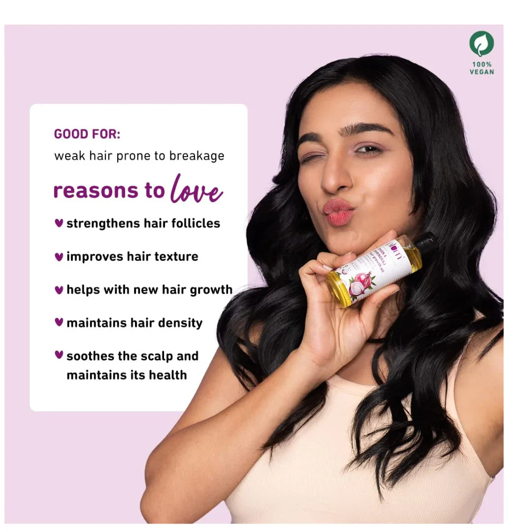Plum Onion and Bhringraj Hair Growth Oil with Curry Leaf and Amla Oils | For All Hair Types| Sulphate-Free | Paraben-Free | 100% Vegan | Promotes Growth, Strengthens Hair Fibre 100 ml