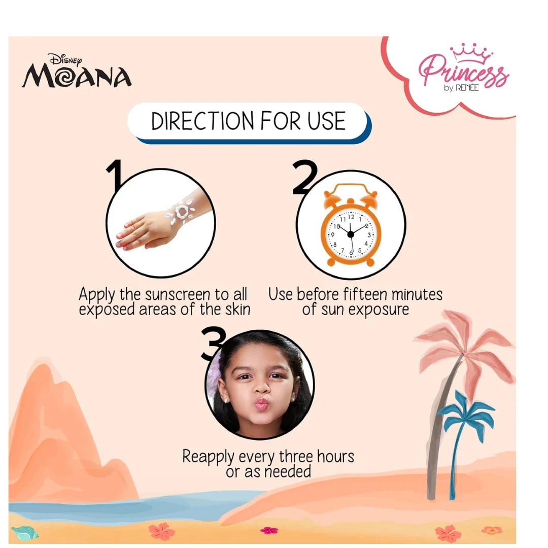 rnsunsc - RENEE Princess by Disney Moana Sunscreen with SPF 50, Protects & Nourishes, Zero White Cast, Lightweight & Non - Greasy, Quick - absorbing Formula, Vitamin E, Cocoa Butter, Provitamin B5 Infused, 50 Ml - Looknstyle