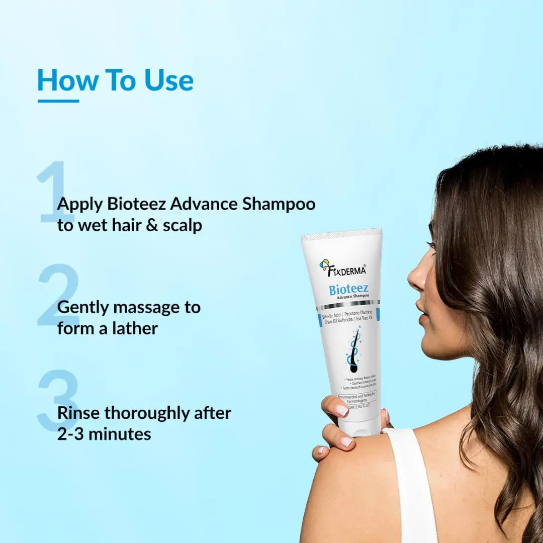 Fixderma Bioteez Advance Anti Dandruff Shampoo for Itchy & Psoriasis Scalp with Salicylic Acid| For Men & Women | Psoriasis Shampoo for Scalp - 75ml