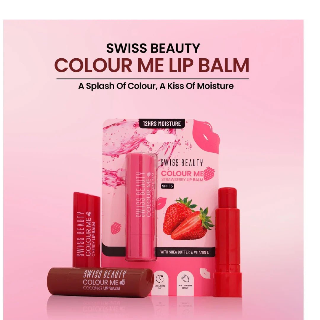 sblipbalm - Swiss Beauty Colour Me Tinted Lip Balm with 12 Hours of Hydration | For Dry & Chapped Lips | With SPF 15 , Shea Butter and Vitamin E | Long Lasting Glossy Finish Lip Balm | Shade - Strawberry Slush, 4.5g - Looknstyle