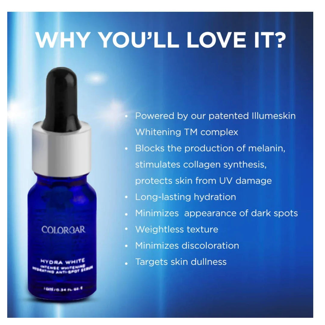 Colorbar Hydra White Anti-Spot Serum, 10ml | Provide instant intense hydration | Illuminates skin with its 4D action | Weightless texture