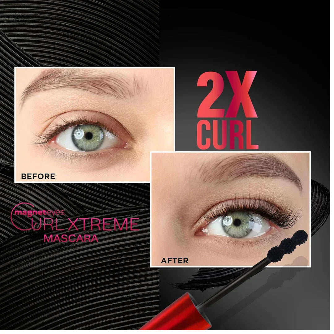 FACES CANADA Magneteyes Curl Xtreme Mascara - Black, 8g | Curls Lashes | Waterproof | Quick Drying | Long Wear | Intense Black Finish | Lightweight | Enriched With Jojoba Oil & Vitamin E