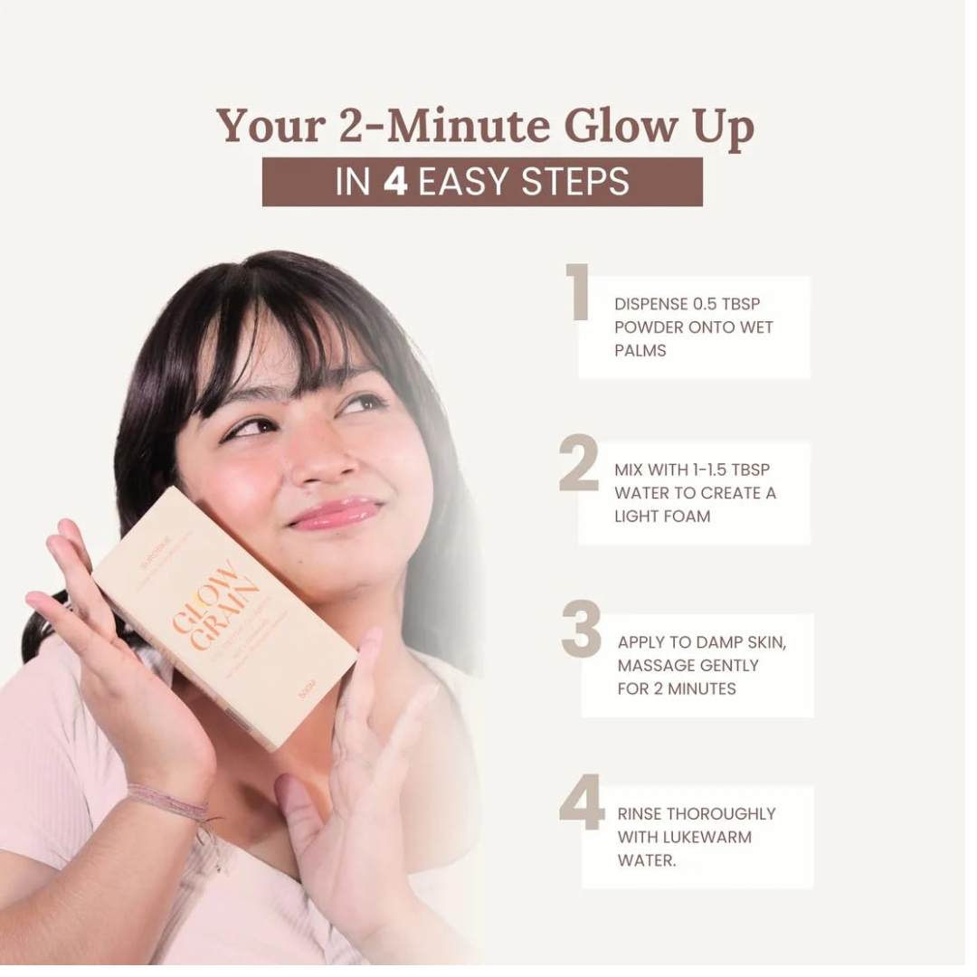 SUROSKIE Glow Grain Rice Enzyme Cleanser 50 gm | Ceramide & Lactic | Deep Cleansing Foaming Facewash Powder For Hydrated, Glowing & Brighten Skin | Korean Skincare for All Skin Types for Men & Women