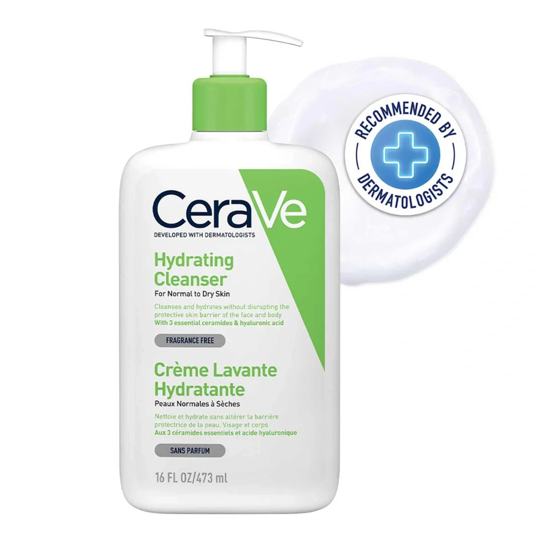 CeraVe Hydrating Cleanser For Normal To Dry Skin (473ml) - Non-Foaming Face Wash with Hyaluronic Acid And Ceramides | Non-Comedogenic, Non-Irritating And Fragrance-Free Cleanser