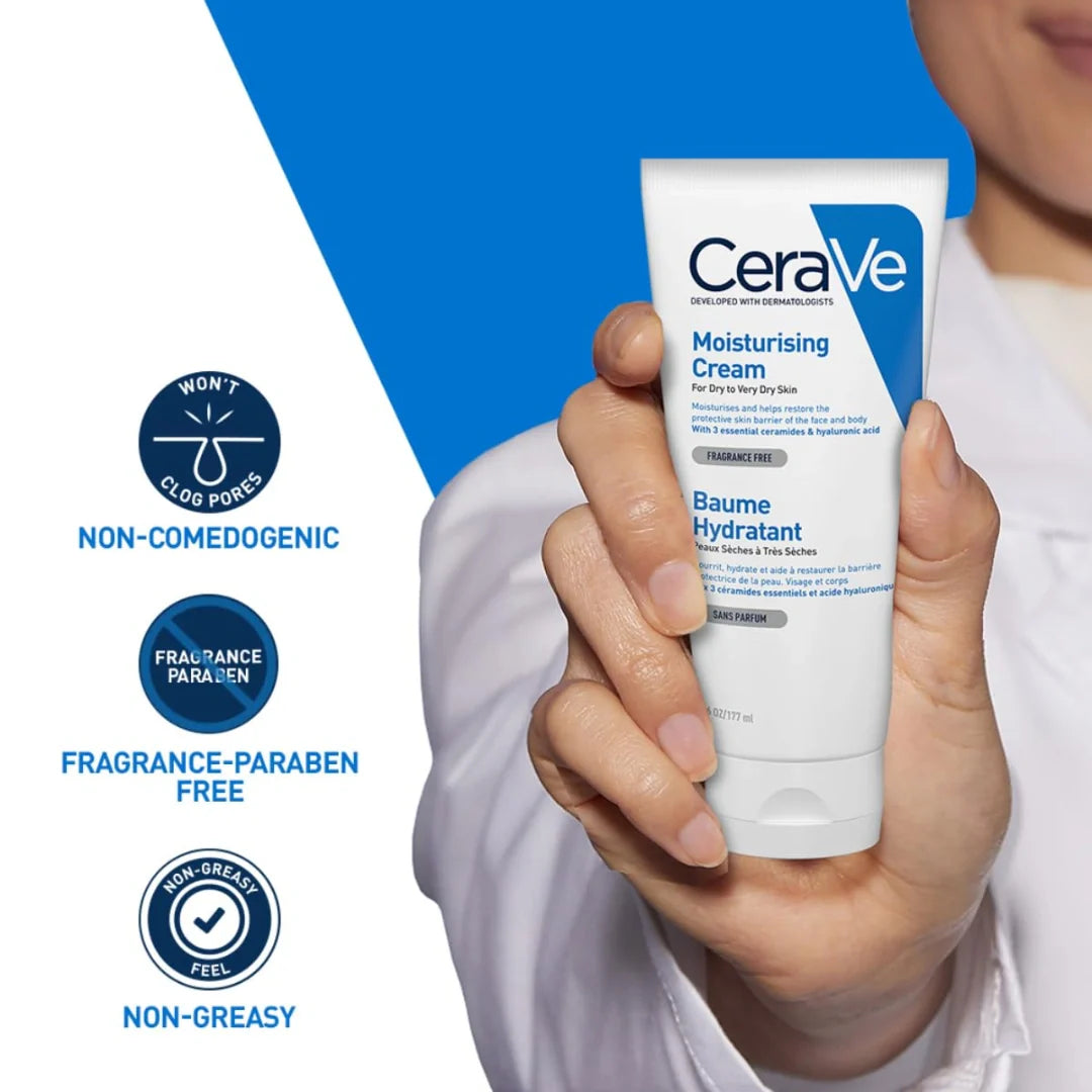 CeraVe Moisturizing Cream For Dry To Very Dry Skin (177ml) - Formulated with 3 Essential Ceramides And Hyaluronic Acid | Non-Comedogenic Moisturizer For Face and Body