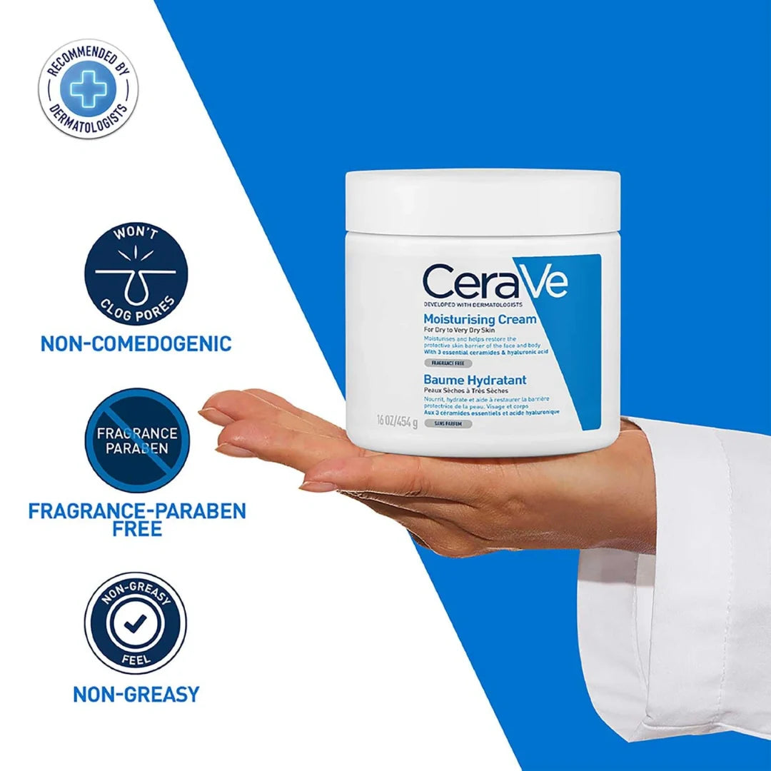 CeraVe Moisturizing Cream For Dry To Very Dry Skin (454g) - Formulated with 3 Essential Ceramides And Hyaluronic Acid | Non-Comedogenic Moisturizer For Face and Body