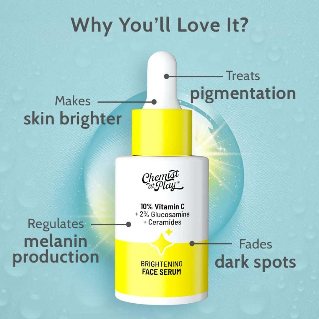 Chemist At Play 10% Vitamin C Face Serum| Brightens & Gives Glow |Fades Dark Spots |Treats Hyperpigmentation | For All Skin Types (30ml)
