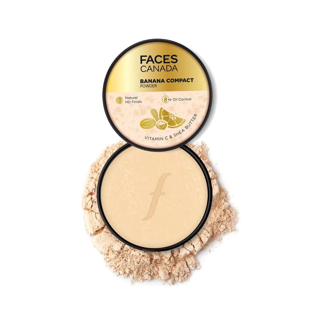 facescandabana powder - FACESCANADA Banana Compact Powder For All Skin Types 9G|8Hr Oil Control Complexion Enhancer|Smooth Matte HD Finish|Translucent Powder Sets Makeup|Blurs&Conceals|Radiant Flawless Skin|Vitamin C,Cream - Looknstyle