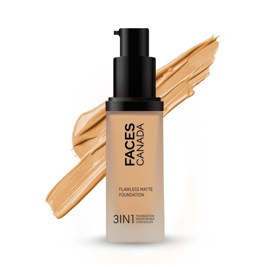 FACESCANADAFOUNDATIONHONEYBEIGE - FACESCANADA Flawless Matte FoundatioN|3 - In - 1 Foundation+Moisturizer Cream For All Skin Types+Concealer|12 Hr Hydration+Spf 18|Hd Matte Coverage|Lightweight|Anti Ageing,Pack Of 1 - Looknstyle
