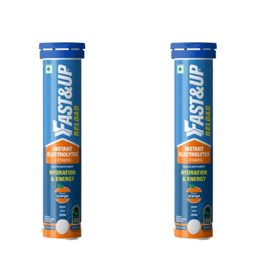 Fast&Up Reload (5 Litres) Low Sugar energy drink for Instant Hydration - 20 Effervescent Tablets Orange flavour (pack of 2)