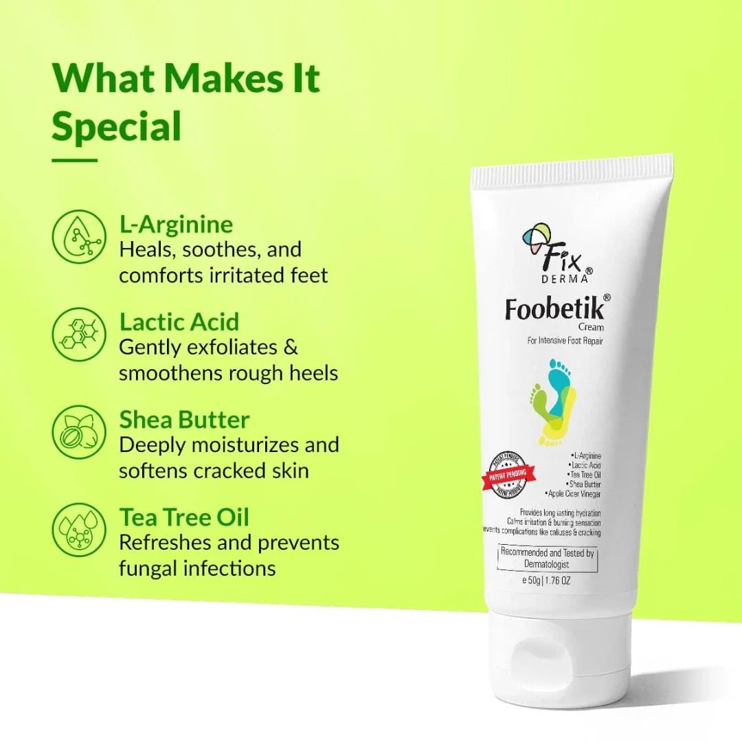 df8 - Fixderma Foobetik Cream, Foot cream, Foot care, For Dry & Cracked Feet, Moisturizes & Soothes Feet, Heel Repair, For Calloused, or Chapped Skin, Paraben Free 100gm - Looknstyle