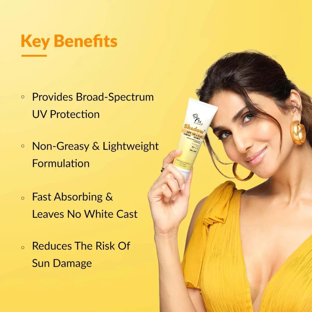 fixdermaspf - Fixderma Shadow Sunscreen SPF 50+ PA+++ Gel | Sunscreen SPF 50 for Oily, Acne Prone & Normal Skin | Broad Spectrum & UVA & UVB Protection | Lightweight | No White Cast | For Unisex - 75G - Looknstyle
