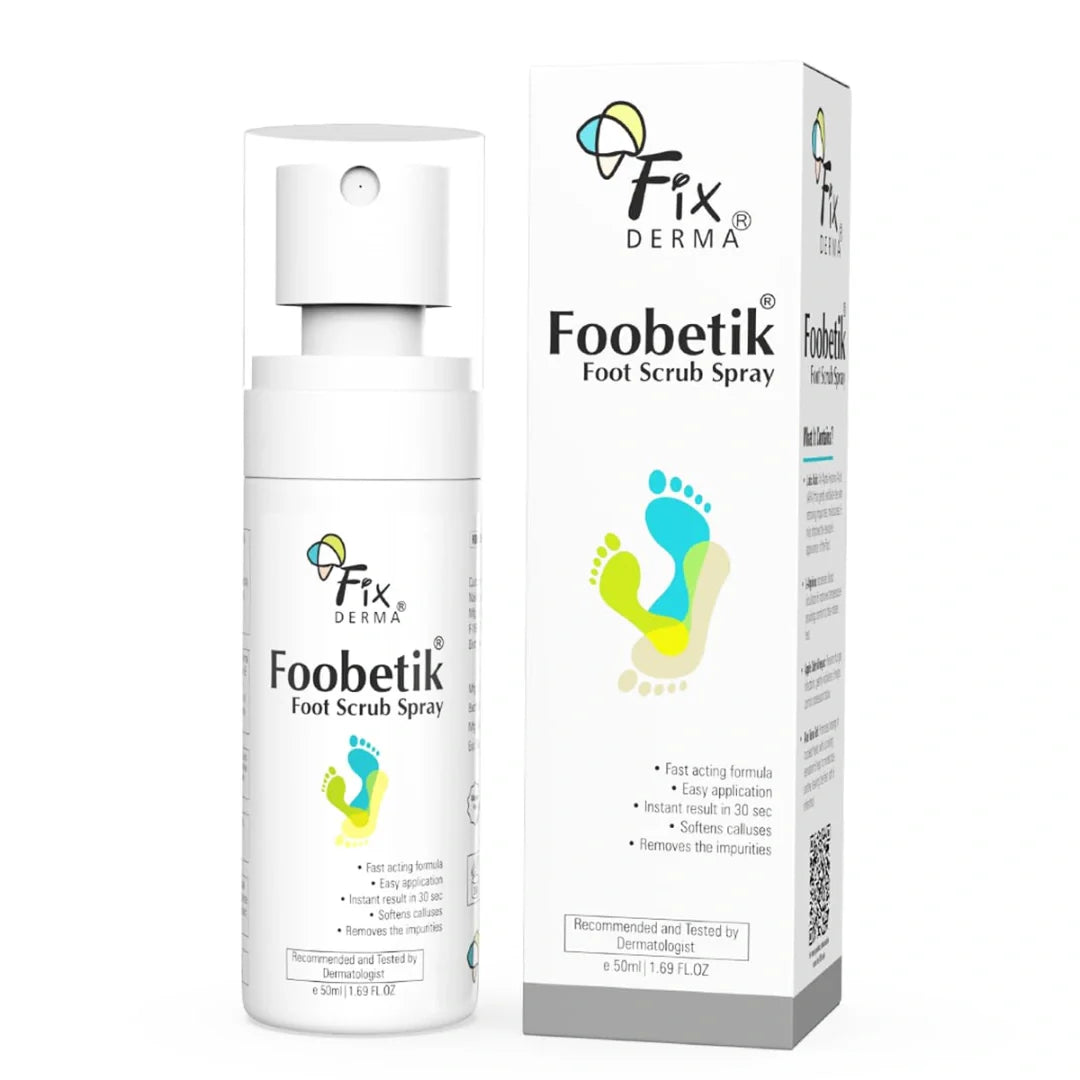 Fixderma Foobetik Foot Scrub Spray with Lactic Acid | 30 sec Foot Facial Spray | Foot Scrubber for Dead Skin | Callus Remover Spray | Heel Scrubber for Feet|Instantly Smooth & Soft Feet - 50ml