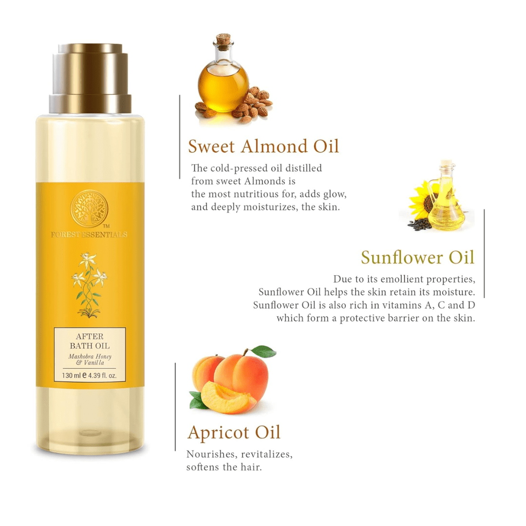 FORESTESSENTIALSAFTERBATHOILHONY&VANILLA - Forest Essentials After Bath Oil Mashobra Honey & Vanilla | After Shower on Wet Body | Keeps Hydrated in 2 Mins | Lightly Scented & Soft Finish - Looknstyle