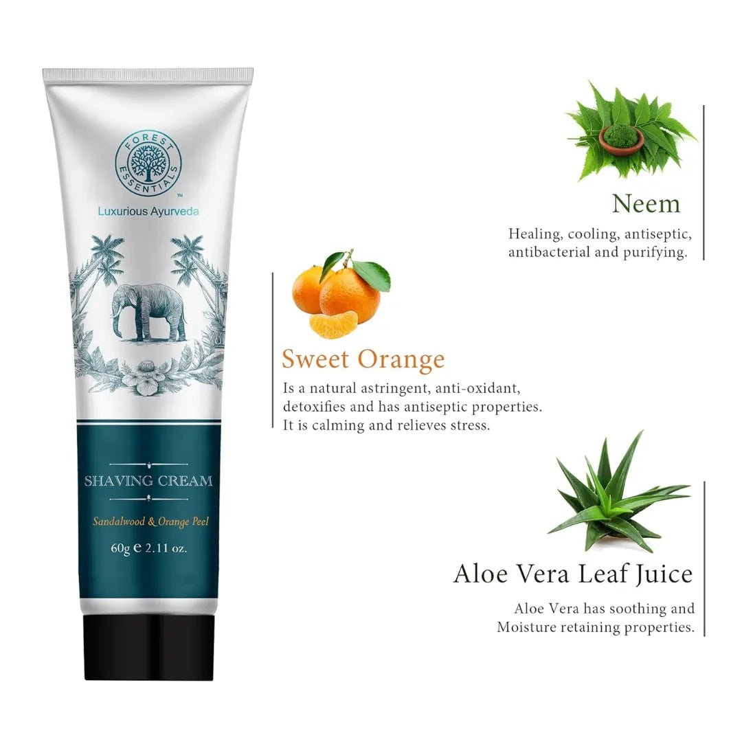 FORESTESSENTIALSSHAVINGCREAMSANDALWOOD - Forest Essentials Shaving Cream Sandalwood & Orange Peel | Ayurvedic Natural Shaving Cream for Smooth Razor Glide - Looknstyle