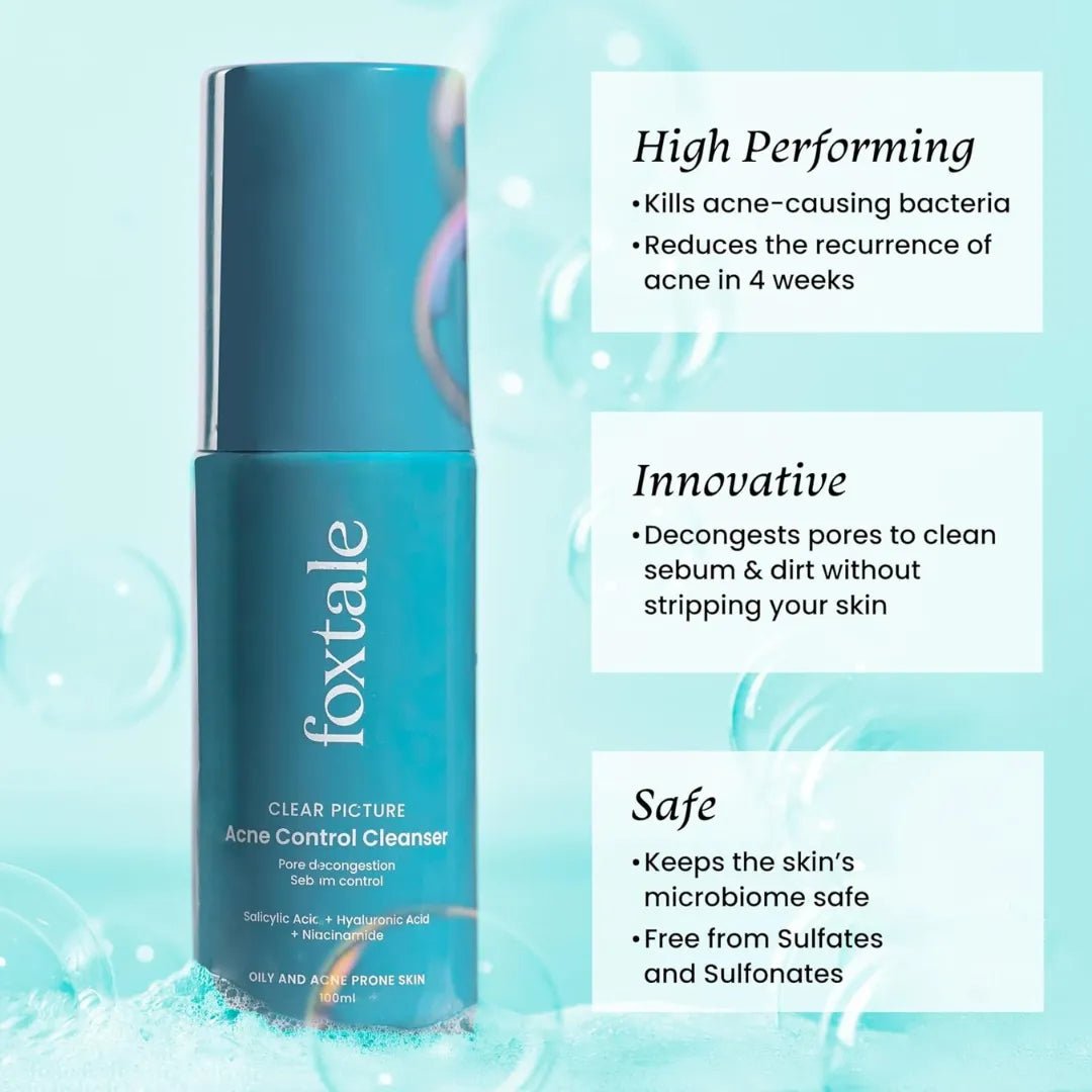 fxaccler - Foxtale Acne Control Cleanser 2% Salicylic Acid Face Wash for Oily & Acne Prone Skin with Niacinamide, Hyaluronic Acid | Anti Acne Cleanser for Oil Control 100ml - Looknstyle