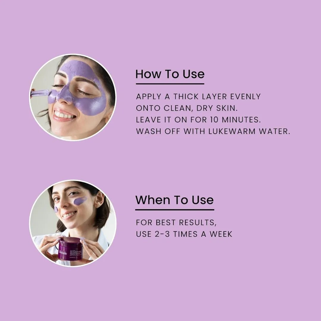 ftradmask - Foxtale Skin Radiance Mask De - tan Face Pack, Clay Mask with Lactic Acid, Brazilian Purple Clay for Brightening, Cleans Pores, Removes Blackheads, Men & Women, All Skin Types, 75g - Looknstyle