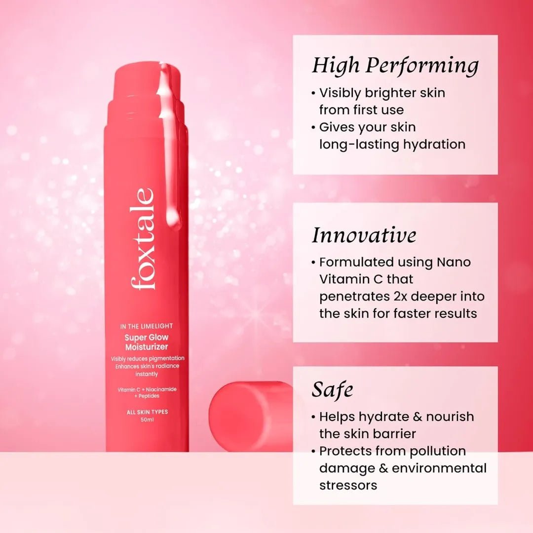 ftsuper - Foxtale Vitamin C Super Glow Moisturizer with Niacinamide & Peptides, Visibly Reduces Pigmentation, Enhances Skins Radiance Instantly, For All Skin Types, Women & Men - 50ml - Looknstyle