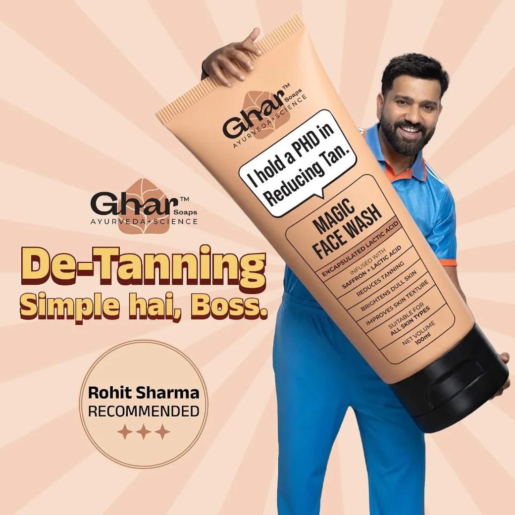 ghafw-Ghar Soaps De-Tan Face Wash | For Tan Reducing, Brightening & Glowing Skin | With Saffron, Provitamin B5, & Lactic Acid | For All Skin Types (100ml x 1 Pack)-Looknstyle