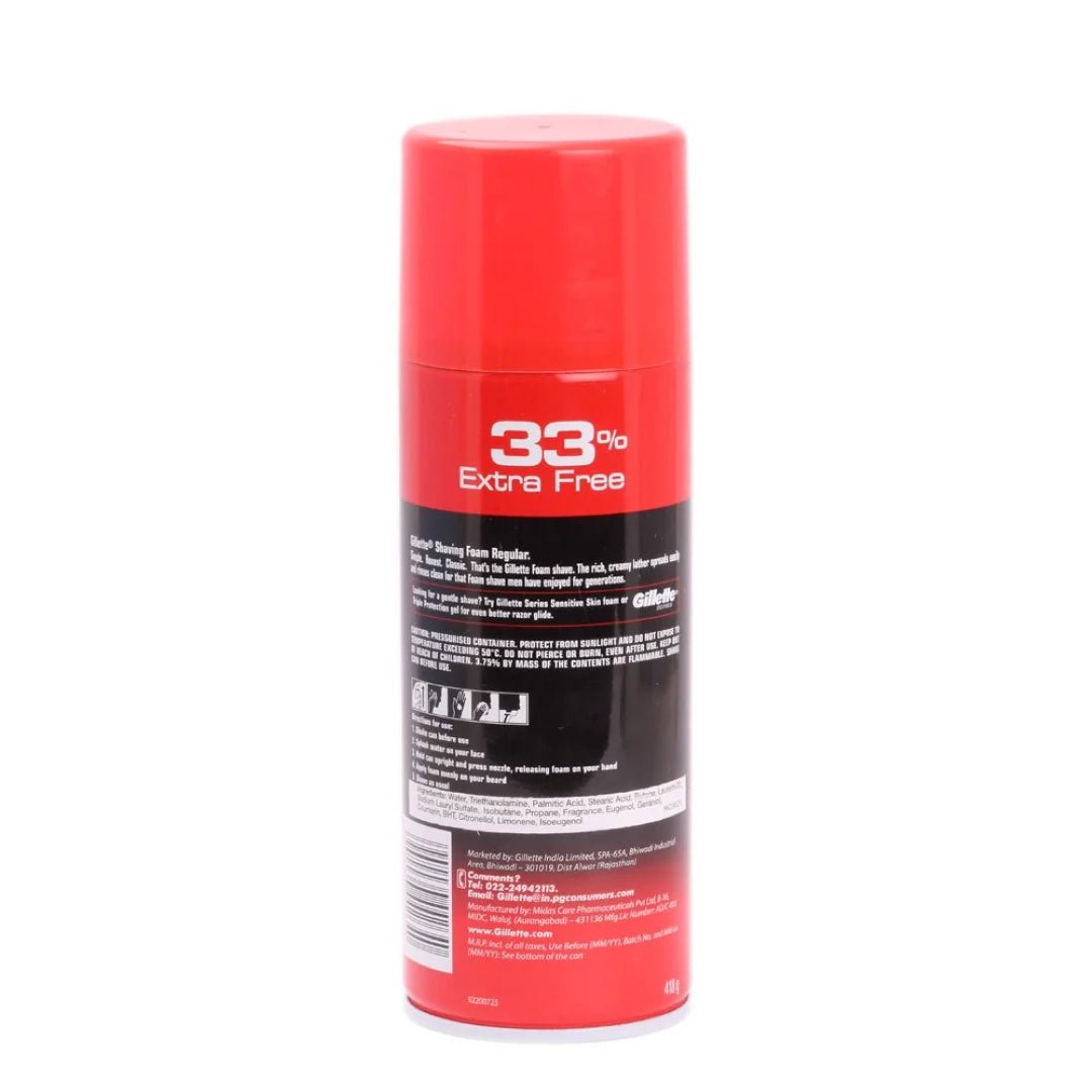 gltrgfm418 - Gillette Classic Regular Pre Shave Foam, 418gram with 33% Extra Free - Looknstyle