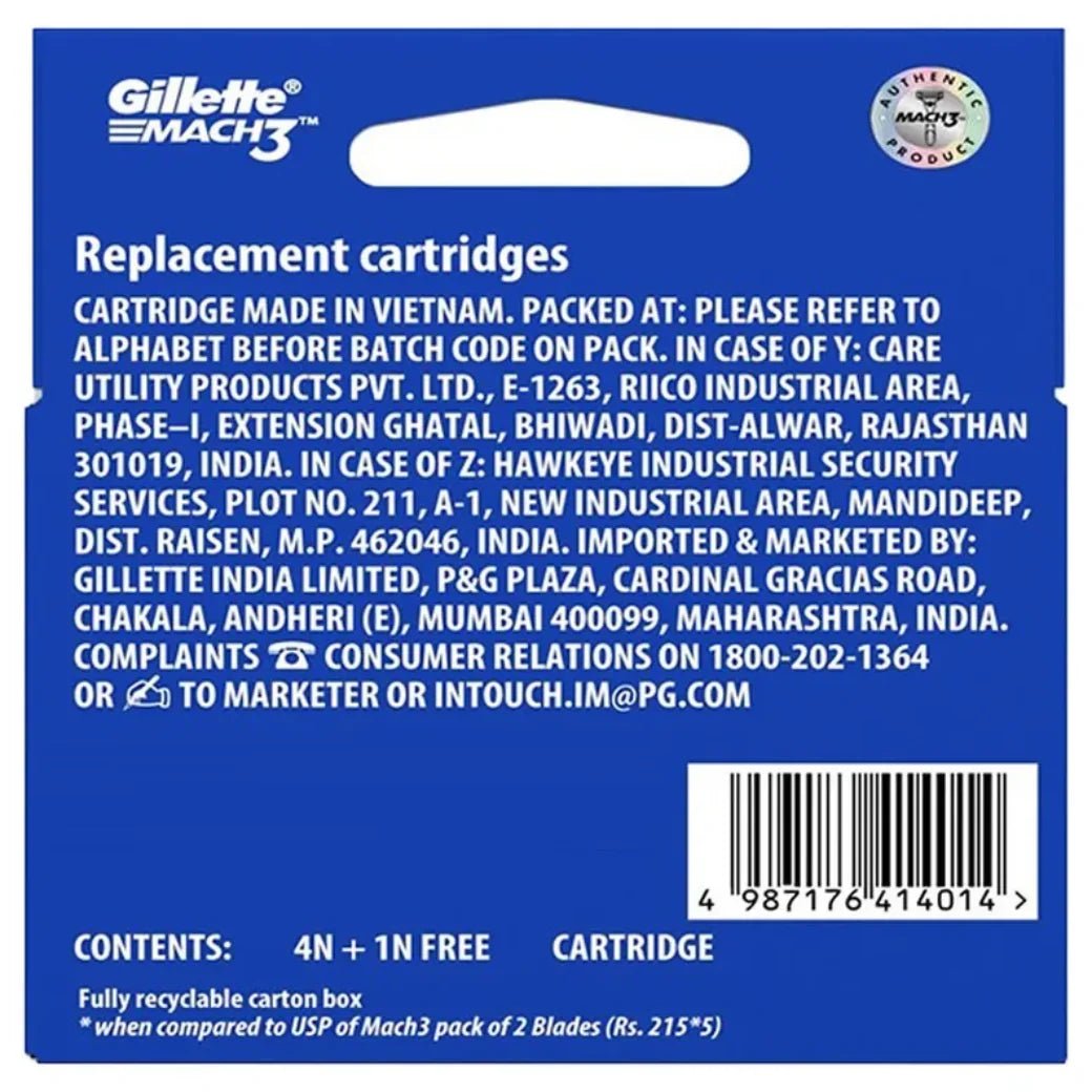 gilrz-Gillette Mach 3 Cartridge, 5 Count (4+1 Free)-Looknstyle