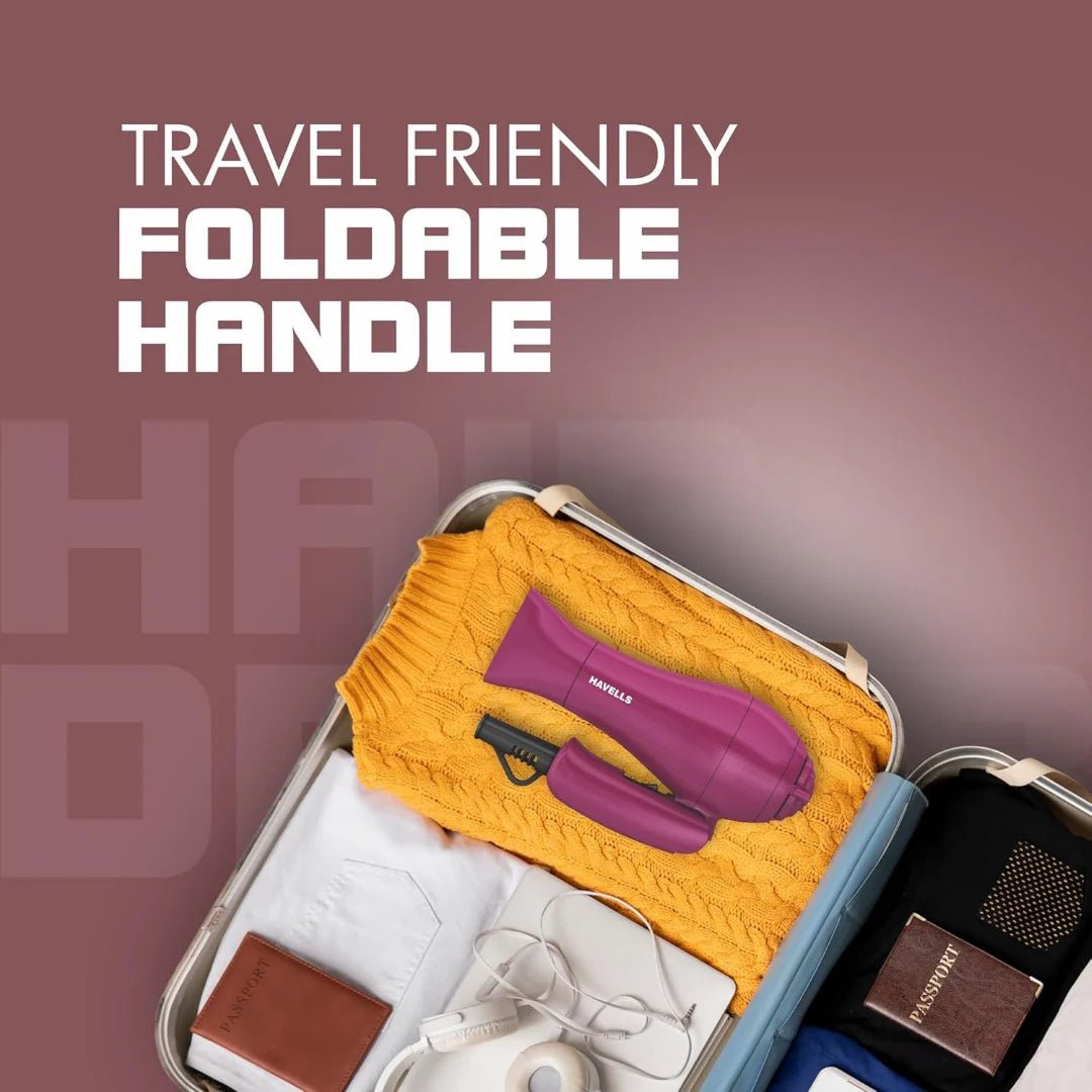 hav1 - Havells 1000 Watt Foldable Hair Dryer; 2 Heat Settings (Hot/Warm), Heat Balance Technology | Purple | Your Perfect Blow Dry Companion For Effortless Hair Styling | Hd1810 - Looknstyle