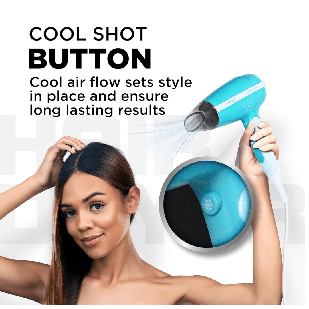 havells hair dryer hd3151 - Havells HD3151 1200 W Foldable Hair Dryer; 3 Heat (Hot/Cool/Warm) Settings Including Cool Shot Button; Heat Balance Technology, Turquoise - Looknstyle