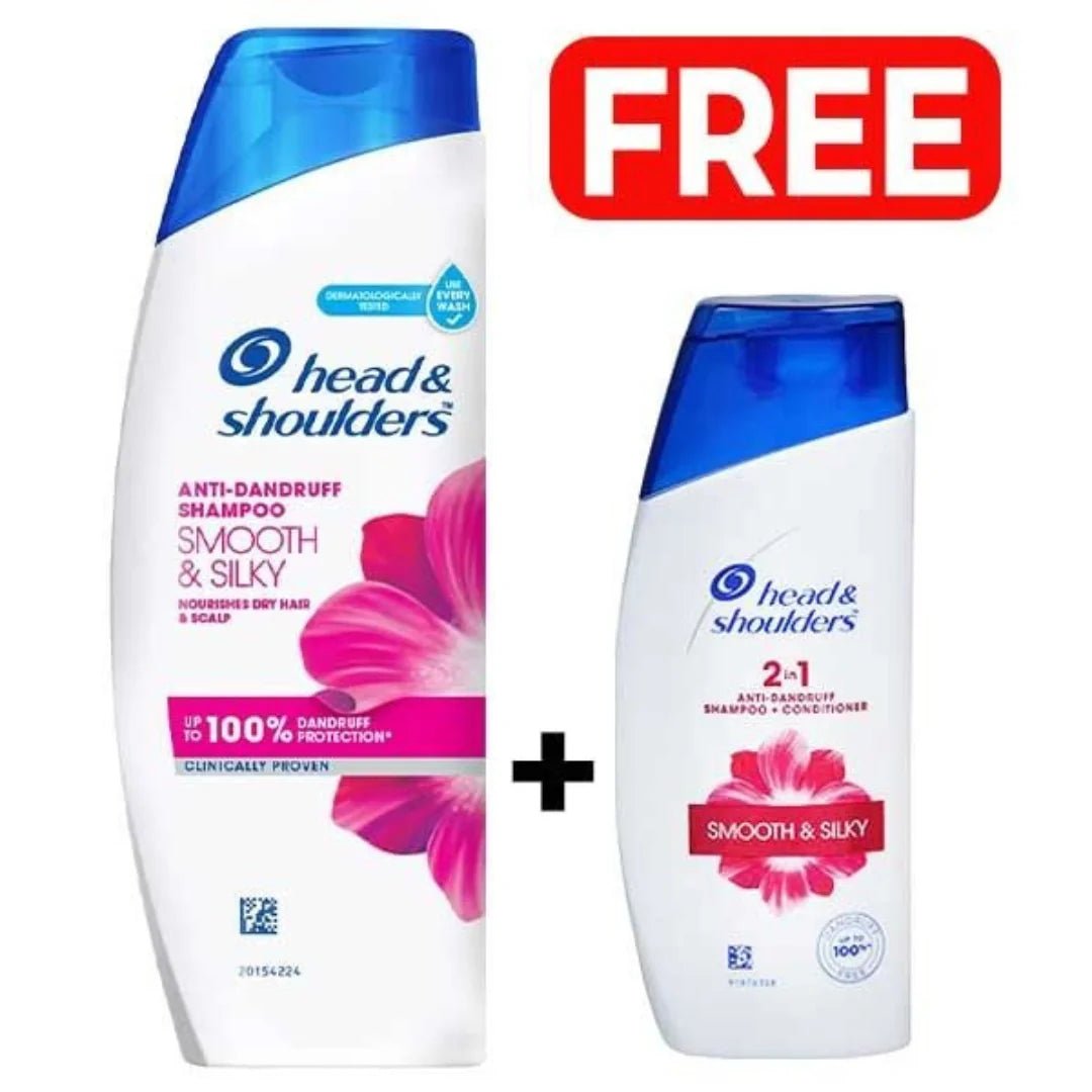 HSSS75ML - Head & Shoulders Smooth and Silky Shampoo, 340ml + Conditioner and Shampoo 2in1 70ml FREE - Looknstyle